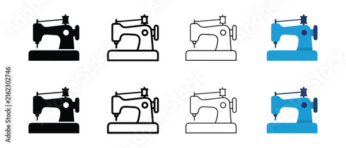 vintage sewing machines in different styles and colors isolated on transparent background for creative projects