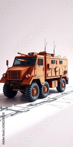 Schematic drawing of armored transport on scale model, ATAT, scale model