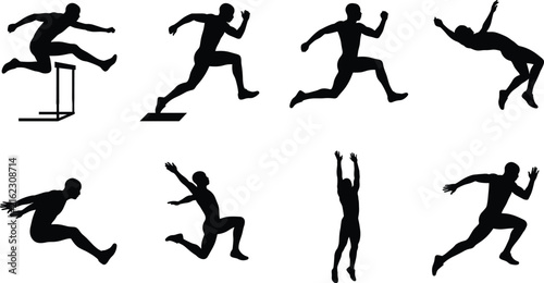 Bild auf Leinwand Flat Color Track and Field Athlete Jump Icon Collection with Sports Silhouette S