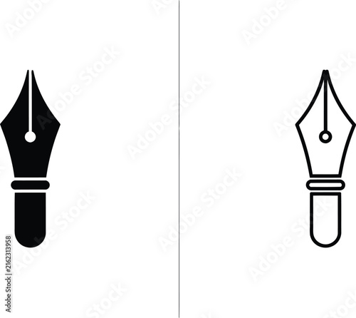 Pen Nibs with Inkwell and Holder in Flat Vector Illustration