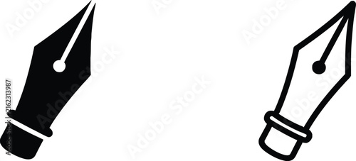Pen Nibs with Inkwell in Minimalist Flat Vector Style