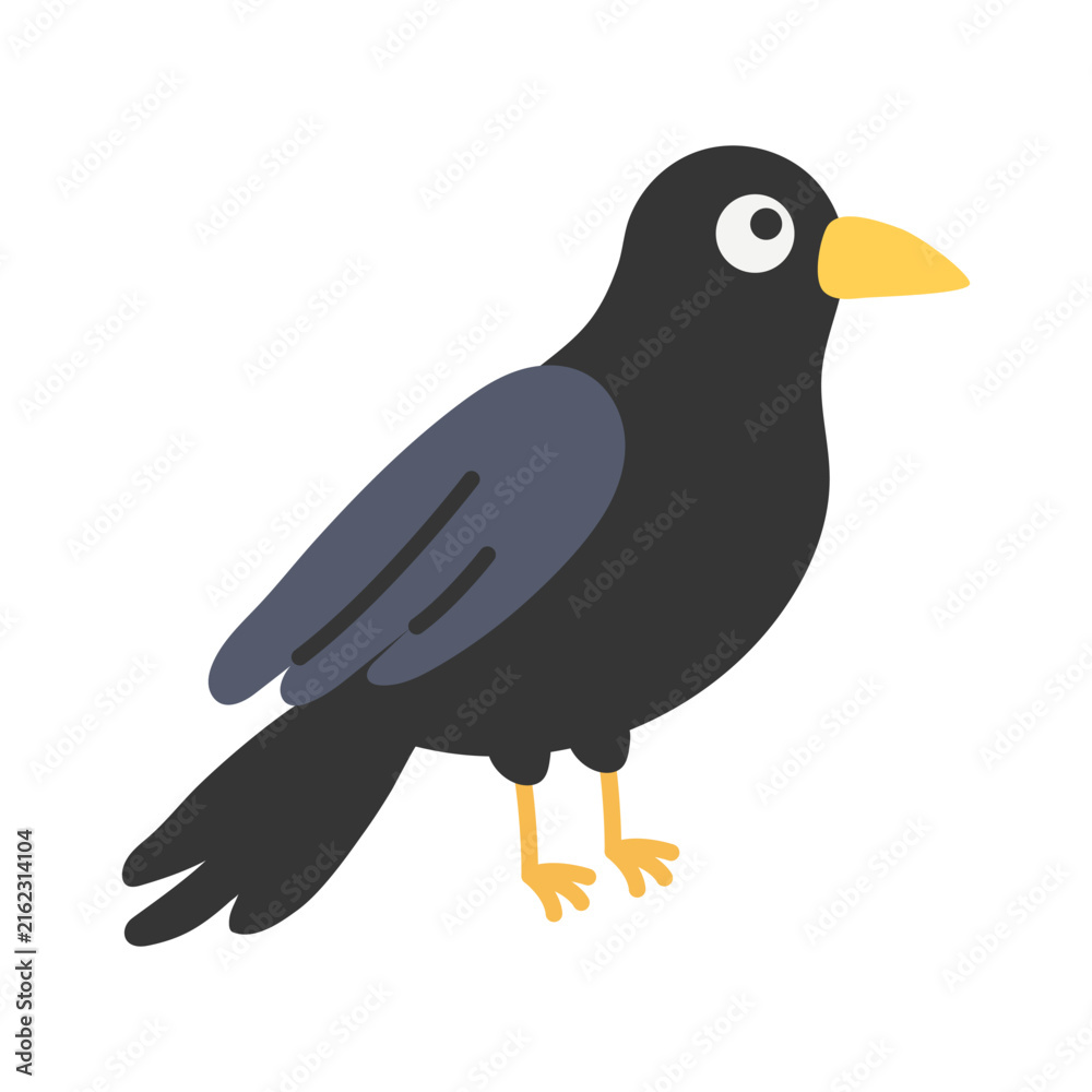 Naklejka premium Black crow for halloween celebration with big eyes and yellow beak