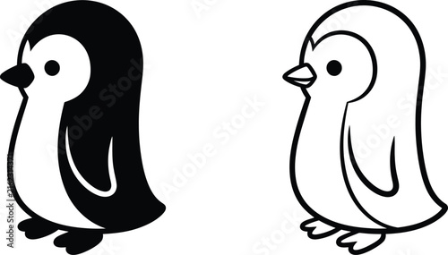 Penguins Standing on Ice in a Minimalist Style Featuring Vector, Illustration, Graphic with Design