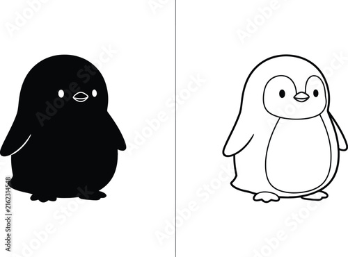 Penguins Standing on Ice, One Black and One White, Vector Illustration