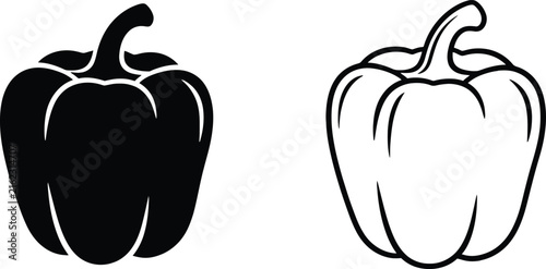 Pepper Vector Illustration in Black and White Featuring Vegetable, Graphic, Design with Isolated