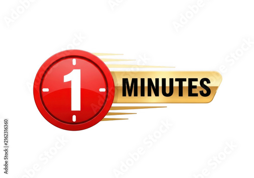 Red circular icon with number one and gold banner saying minutes isolated on transparent background