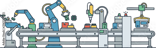 Robotic Factory Production Line for Smart Manufacturing Assembly Process
