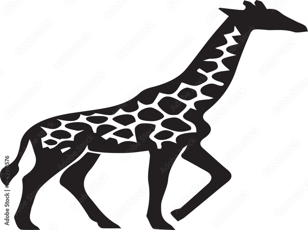 Obraz premium Black and White Silhouette Giraffe Standing Gracefully with Patterned Spots