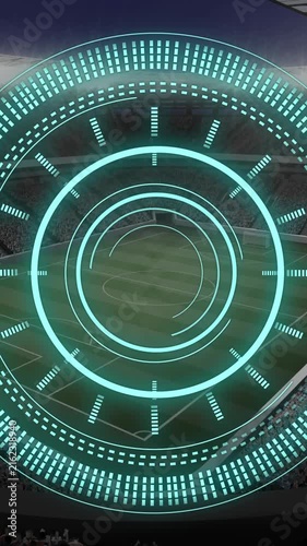 Animation of scope scanning and data processing over sports stadium