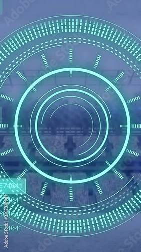 Animation of scope scanning and data processing over sports stadium