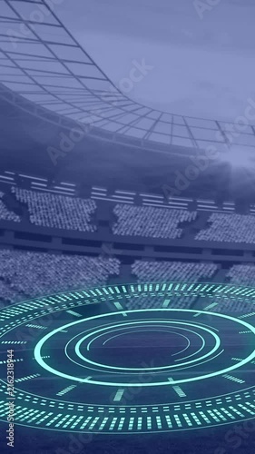 Animation of scope scanning and data processing over sports stadium