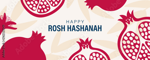 Shana Tova background with pomegranate. poster, banner or greeting card in flat design. Traditional symbols of Rosh Hashanah. Vector illustration.