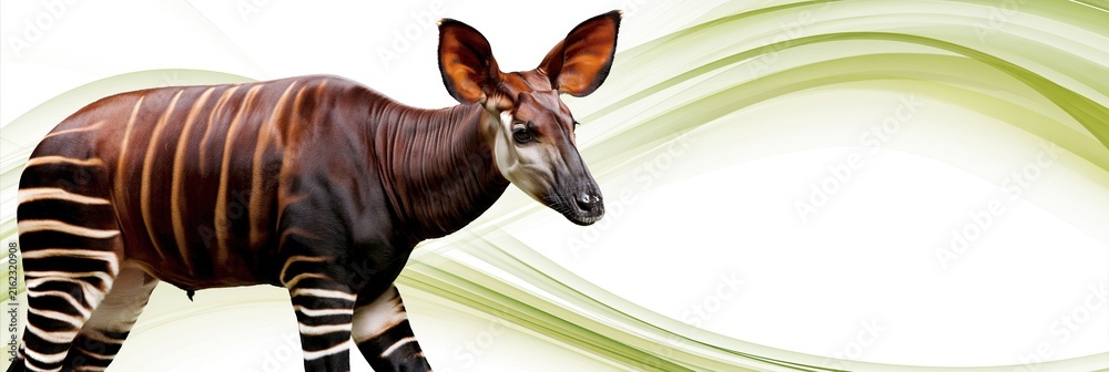 Naklejka premium Okapi Animal with Striped Coat Walking in Nature