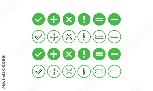 Green circles with math symbols like check plus multiply divide equals minus for educational tools and apps.