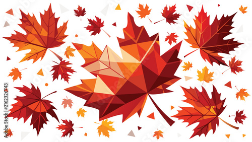 Editorial collection of geometric maple leaves for autumn season vector illustration with geometric polygonal collection abstract colorful creative isolated vector illustration