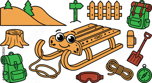 Foto Hand-drawn wooden sled illustration for winter holidays