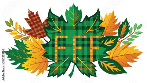 Editorial plaid maple leaf frame vector illustration with checkered november thanksgiving illustration background isolated botanical decoration seasonal vector illustration
