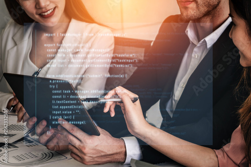 Картината върху платно JavaScript programming for task manager user interface, handling form submission