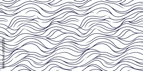 Принти на полотні Abstract Black Wavy Lines Seamless Pattern, Ocean Wave Texture, Vector Wallpaper