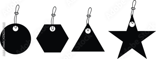 Black hanging price tags silhouette icons for shopping and sales