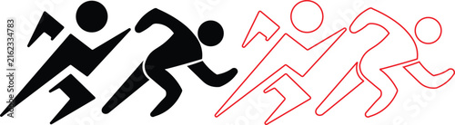 Running man icons in silhouette and outline style for sports banners
