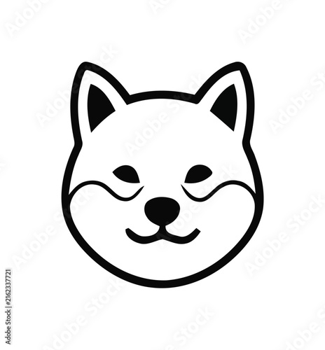 Foto Shiba Inu Face Cute Smiling Canine Mascot Icon Black And White Silhouette Vector