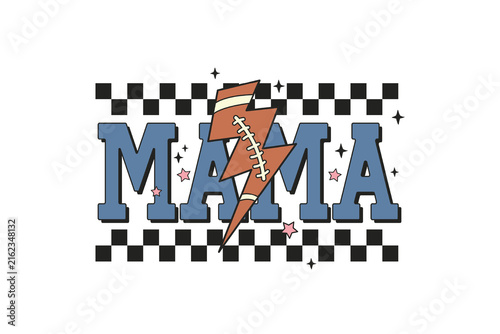 Retro Mama Football Game Day Lightning Bolt Checkered Pattern Sports Motherhood Sublimation Design