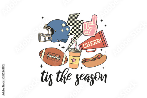 Tis The Season Football Game Day Icons Helmet Hotdog Foam Finger Sports Spirit Sublimation Design