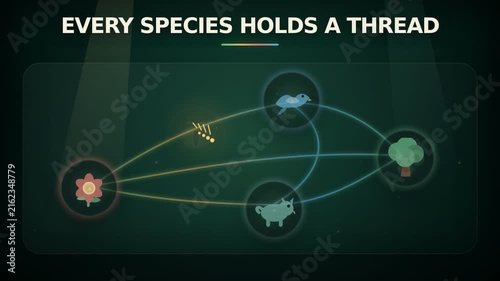 Animated ecological system with interconnected species and a glowing flower