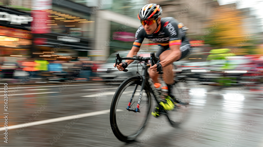 Fototapeta premium cyclist_racing_on_city_road