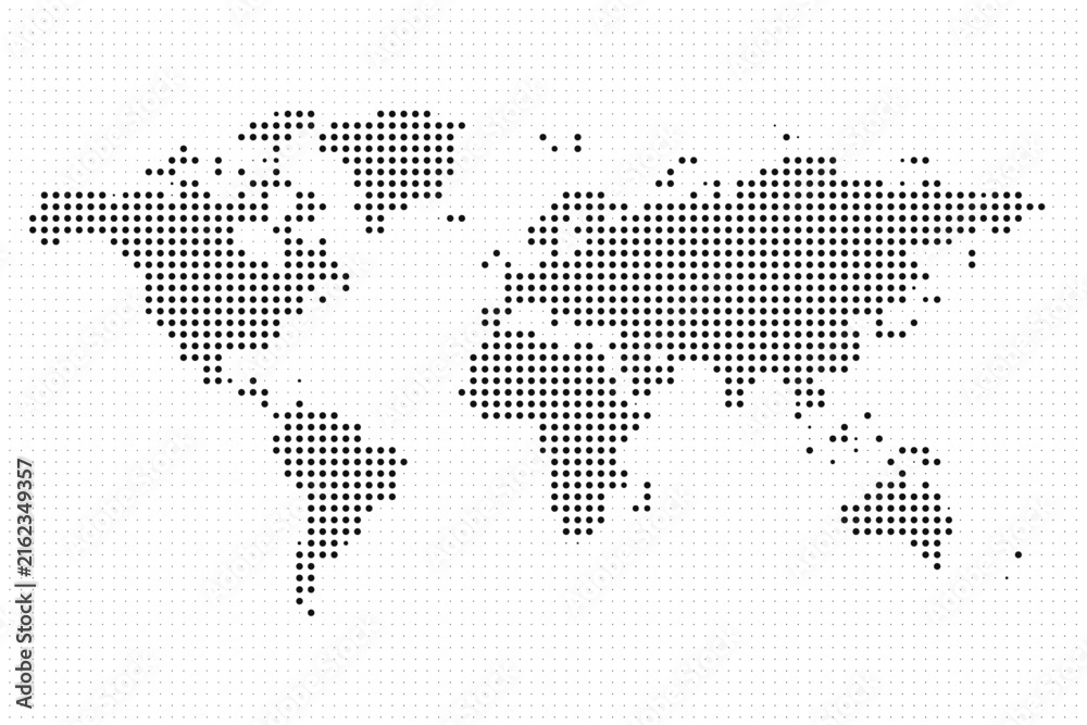 Fototapeta premium World map illustration made of black dots on a white background vector graphic.