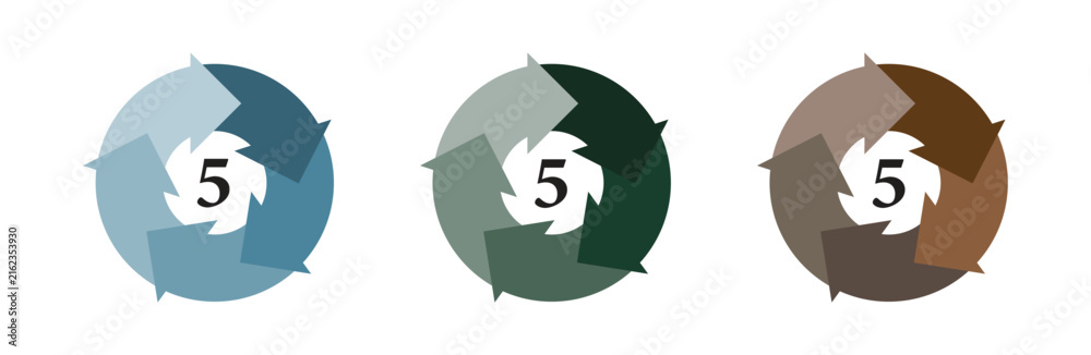 Obraz premium Circle arrows infographics set. Infographic element round shape. Circular arrows with 5 steps, options. Template for cycling diagram, graph, cycle diagram, presentation and round chart.