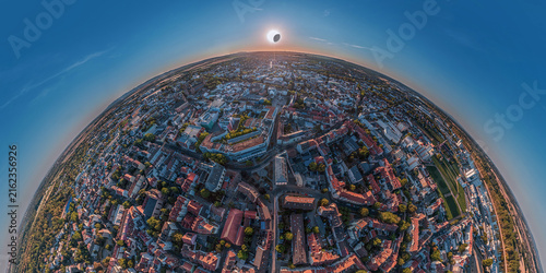 Little Planet Aerial View of Worms Germany During a Solar Eclipse