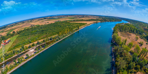 Aerial View of the Rhine River and Sändchen Island near Nackenheim Germany