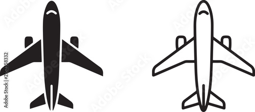 Airplane silhouette and outline on a white background representing aerial transport aeroplane aviation aircraft airliner