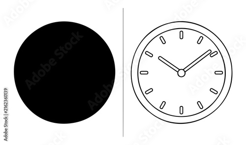 Clock Icons with a Circle and Clock Face Design. Minimalist Timekeeping Illustration