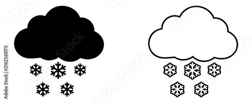 Clouds and Snowflakes Vector Illustration with Falling Snow. Weather Icons for Design