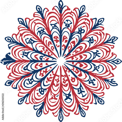 Abstract Floral Background with Red and White Snowflakes Festive Winter Holiday Pattern.