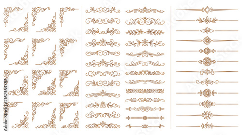 Elegant vintage ornamental dividers with golden swirls for decoration.