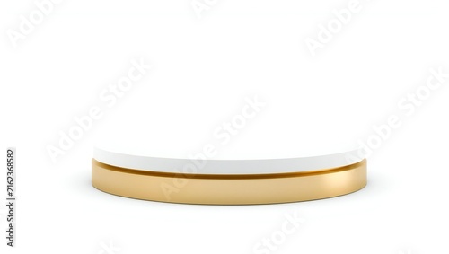 Empty round podium with gold base and white top for product display