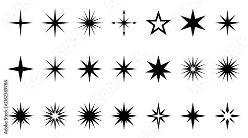 Black star icons set flat vector design collection of celestial symbols
