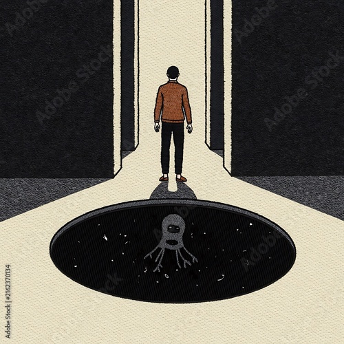 Person Falling Inward Into a Black Circular Mental Abyss