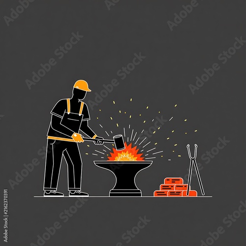 Blacksmith Forging Glowing Hot Metal on an Anvil