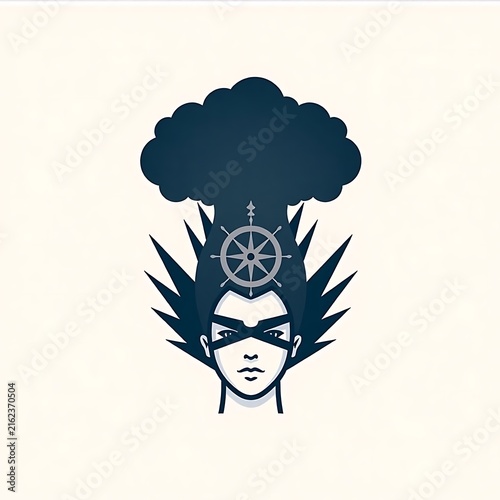 Person With Smoke Crown and Obscured Eyes Near Broken Astrolabe
