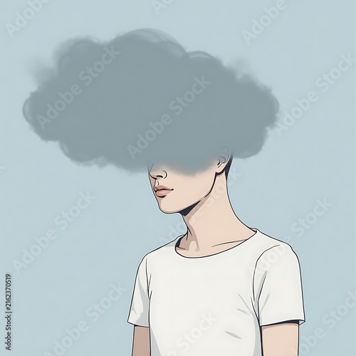 Person Losing Mental Clarity Behind a Flat Gray Fog Shape