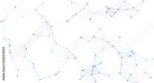 Abstract Network Connection Data Visualization Technology Concept Illustration with Blue and Pink Nodes and Lines