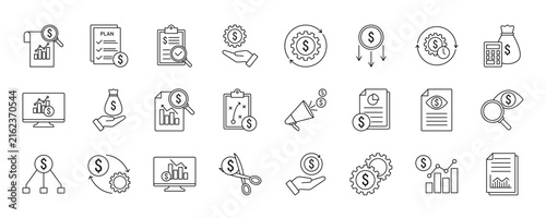 Cost Management Vector Icon Set. Minimal, Editable, and Perfect for Web and App UI.
