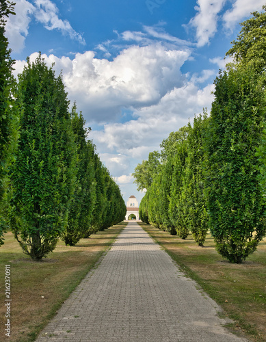 schöne Allee auf dem Weg zum Haupteingang  auf dem Hauptfriedhof Mülheim Ruhr