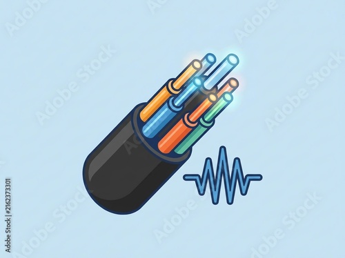 Fiber optic cable icon showing high speed data transmission and internet connectivity.