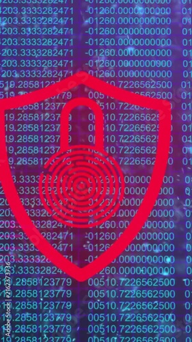 Animation of digital data processing over biometric padlock and shield